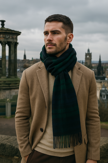 Joshua Ellis - Tartan Collection Lambswool Wide Scarf Black Watch